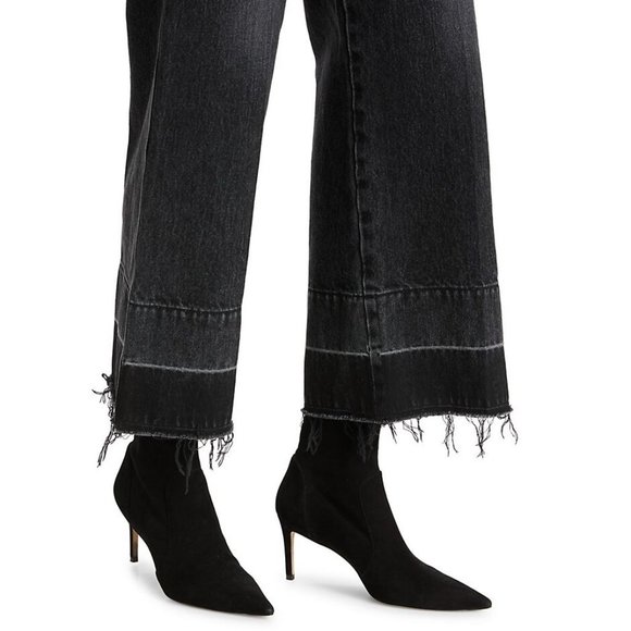 MOUSSY VINTAGE Elba JEANS Size 29 Wide Crop Raw Hem Black Denim NEW $325 - Picture 4 of 13